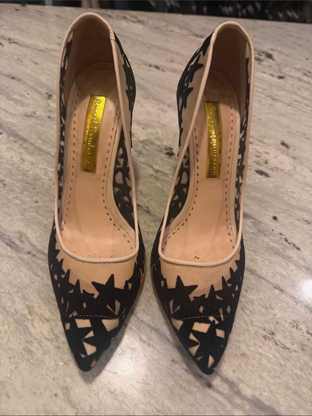 Rupert Sanderson Black Star Lace Pointed-Toe Pumps